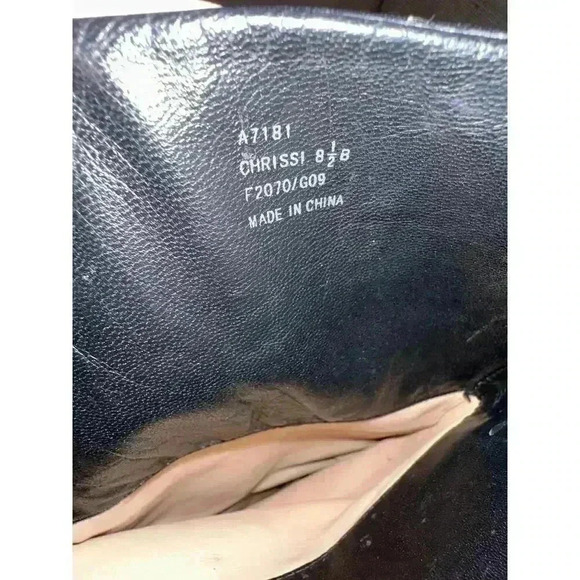 COACH CHRISSI BLACK LEATHER WITH MONOGRAM LOGO PLAID EQUESTRIAN BOOTS SIZE 8.5 - Picture 9 of 10